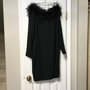 August Silk Feather Accented Black Dress